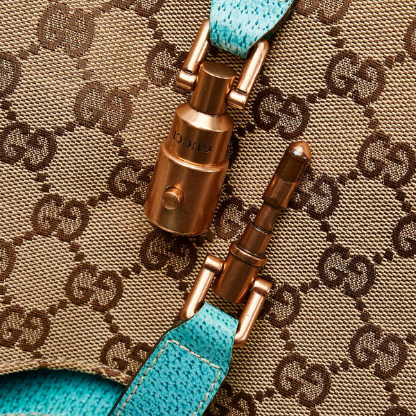 グッチ GGキャンバス ニュージャッキー ワンショルダーバッグ ハンドバッグ 124407 ベージュ ターコイズブルー キャンバス レザー レディース GUCCI 【中古】