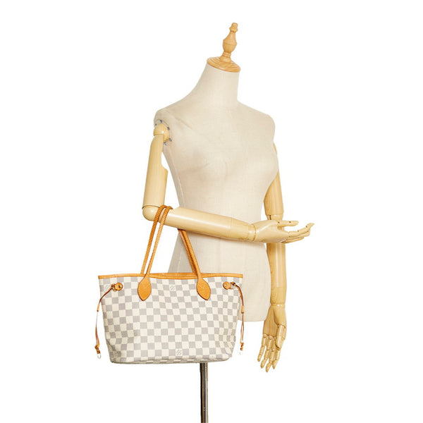 ルイ ヴィトン ダミエ アズール ネヴァーフルPM トートバッグ N51110 ホワイト PVC レザー レディース LOUIS VUITTON 【中古】