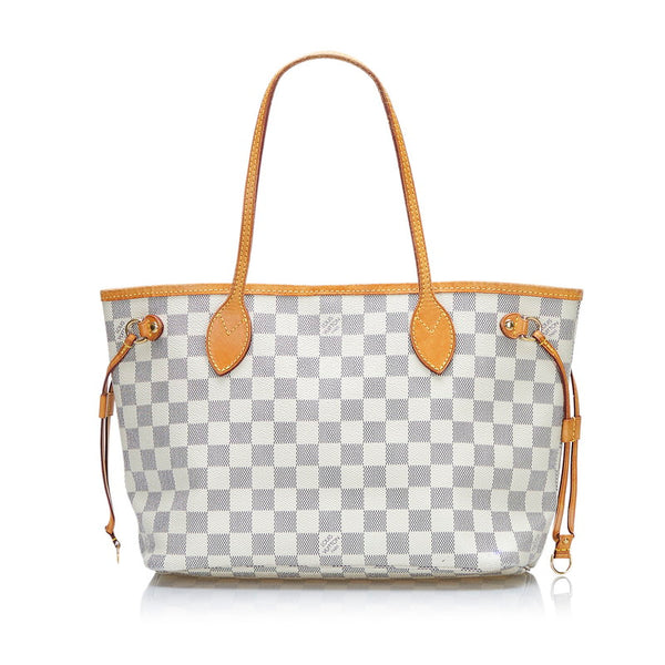 ルイ ヴィトン ダミエ アズール ネヴァーフルPM トートバッグ N51110 ホワイト PVC レザー レディース LOUIS VUITTON 【中古】