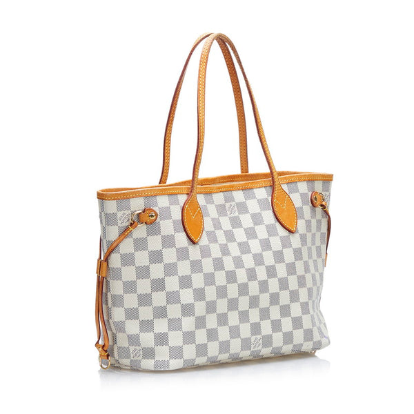 ルイ ヴィトン ダミエ アズール ネヴァーフルPM トートバッグ N51110 ホワイト PVC レザー レディース LOUIS VUITTON 【中古】