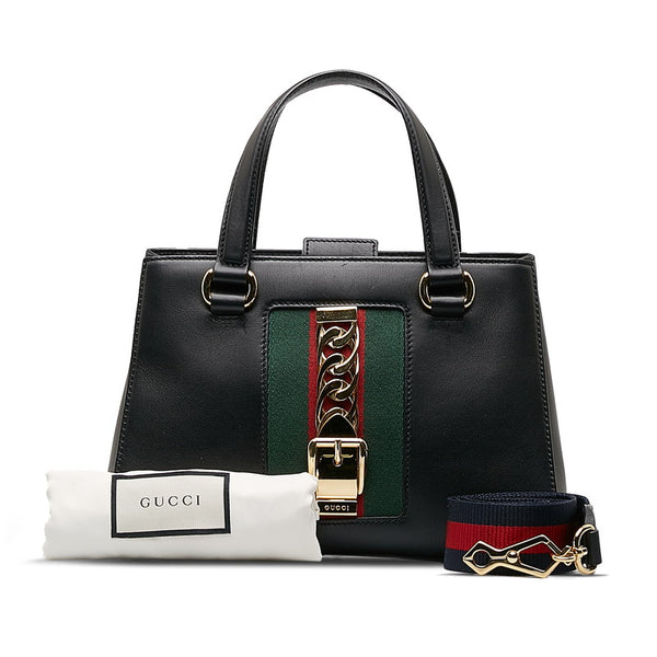 グッチ シルヴィ シェリーライン ハンドバッグ ショルダーバッグ 2WAY 460381 ブラック レザー レディース GUCCI 【中古】