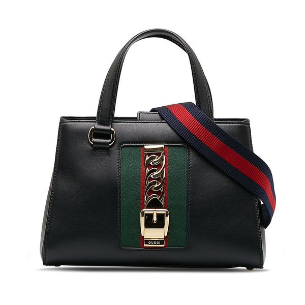 グッチ シルヴィ シェリーライン ハンドバッグ ショルダーバッグ 2WAY 460381 ブラック レザー レディース GUCCI 【中古】