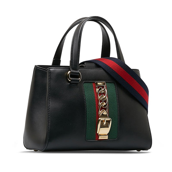 グッチ シルヴィ シェリーライン ハンドバッグ ショルダーバッグ 2WAY 460381 ブラック レザー レディース GUCCI 【中古】