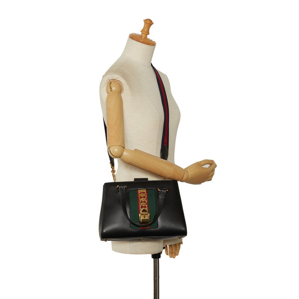 グッチ シルヴィ シェリーライン ハンドバッグ ショルダーバッグ 2WAY 460381 ブラック レザー レディース GUCCI 【中古】