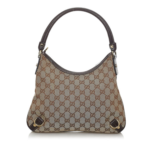 グッチ GGキャンバス アビー ショルダーバッグ 130738 ベージュ ブラウン キャンバス レザー レディース GUCCI 【中古】