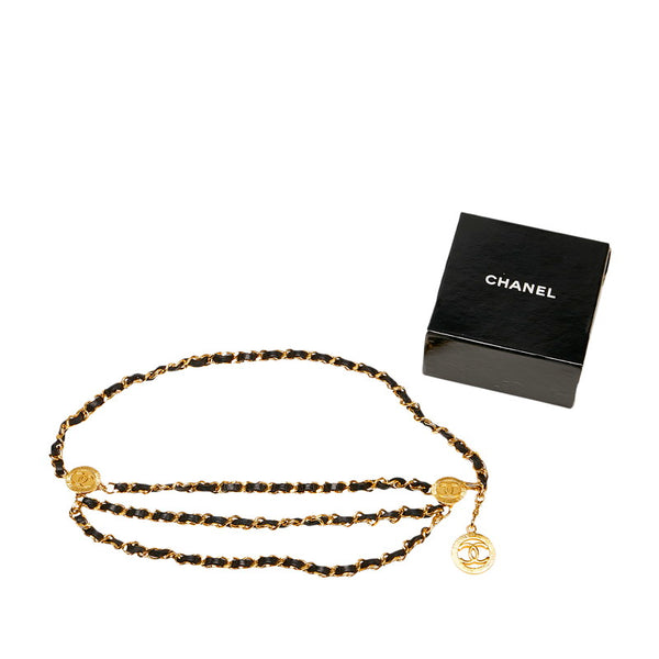シャネル ココマーク チェーン ベルト　 ブラック ゴールド レザー メッキ レディース CHANEL 【中古】