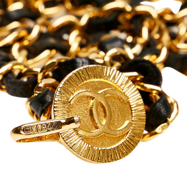 シャネル ココマーク チェーン ベルト　 ブラック ゴールド レザー メッキ レディース CHANEL 【中古】