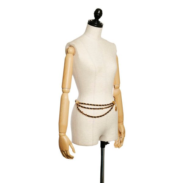 シャネル ココマーク チェーン ベルト　 ブラック ゴールド レザー メッキ レディース CHANEL 【中古】