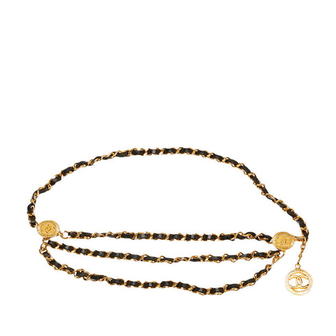 シャネル ココマーク チェーン ベルト　 ブラック ゴールド レザー メッキ レディース CHANEL 【中古】