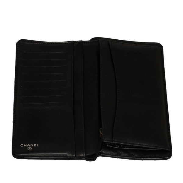 シャネル シェブロン ココマーク Vステッチ 長財布 ブラック シルバー ラムスキン レディース CHANEL 【中古】