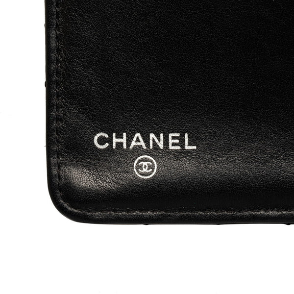 シャネル シェブロン ココマーク Vステッチ 長財布 ブラック シルバー ラムスキン レディース CHANEL 【中古】