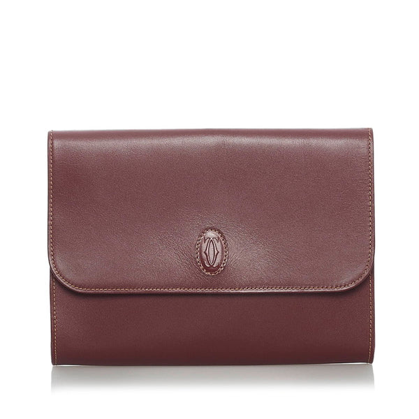 カルティエ マスト クラッチバッグ ボルドー レザー メンズ CARTIER 【中古】