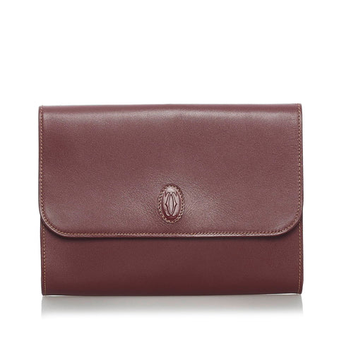 カルティエ マスト クラッチバッグ ボルドー レザー メンズ CARTIER 【中古】