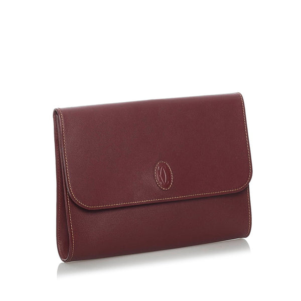 カルティエ マスト クラッチバッグ ボルドー レザー メンズ CARTIER 【中古】