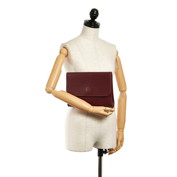 カルティエ マスト クラッチバッグ ボルドー レザー メンズ CARTIER 【中古】