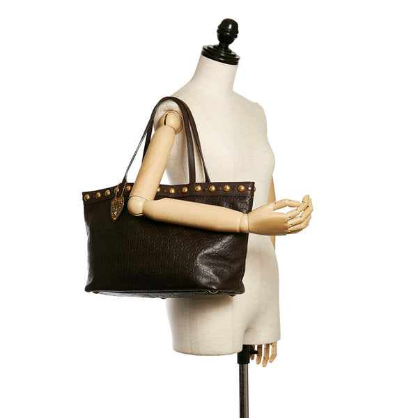 グッチ グッチシマ ヒステリア スタッズ クレストチャーム トートバッグ 207291 ブラウン レザー レディース GUCCI 【中古】