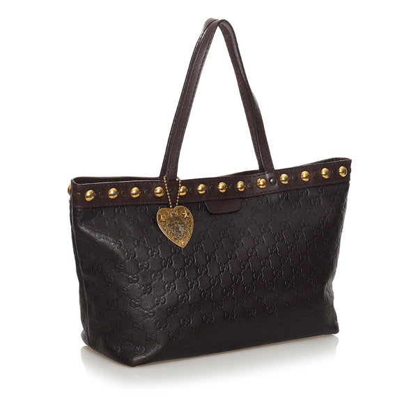 グッチ グッチシマ ヒステリア スタッズ クレストチャーム トートバッグ 207291 ブラウン レザー レディース GUCCI 【中古】