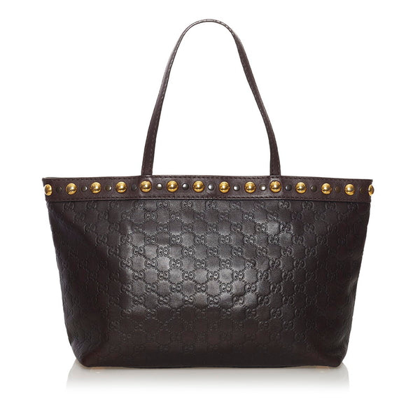 グッチ グッチシマ ヒステリア スタッズ クレストチャーム トートバッグ 207291 ブラウン レザー レディース GUCCI 【中古】