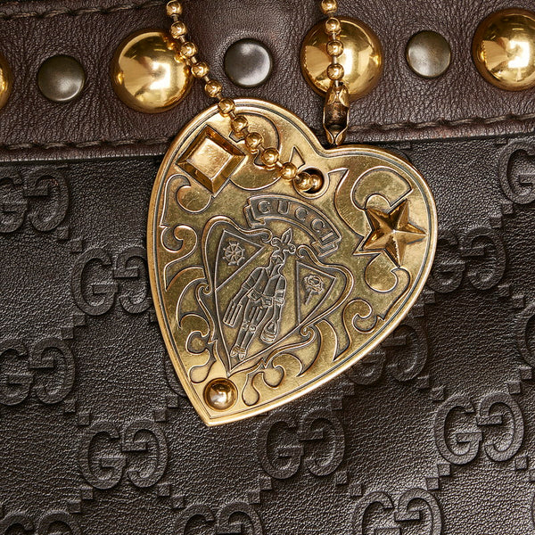 グッチ グッチシマ ヒステリア スタッズ クレストチャーム トートバッグ 207291 ブラウン レザー レディース GUCCI 【中古】