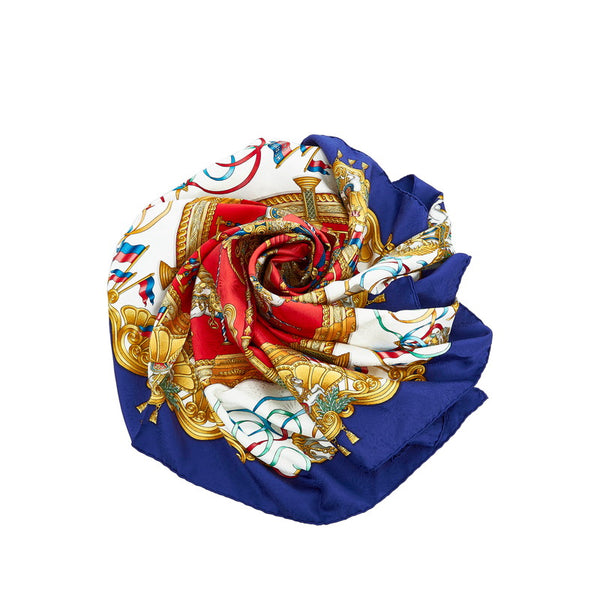 エルメス カレ90 LUNA PARK メリーゴーランド 遊園地 スカーフ レッド ブルー マルチカラー シルク レディース HERMES 【中古】