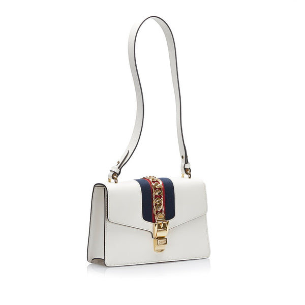 グッチ シェリーライン シルヴィ スモール ショルダーバッグ 421882 アイボリー ホワイト レザー キャンバス レディース GUCCI 【中古】