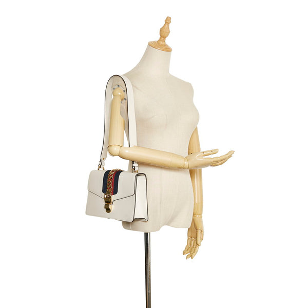 グッチ シェリーライン シルヴィ スモール ショルダーバッグ 421882 アイボリー ホワイト レザー キャンバス レディース GUCCI 【中古】