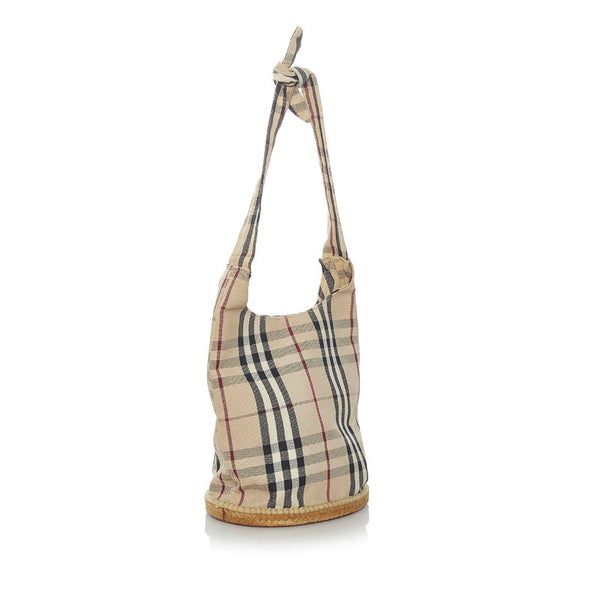 バーバリー ノバチェック ハンドバッグ ベージュ キャンバス レディース BURBERRY 【中古】