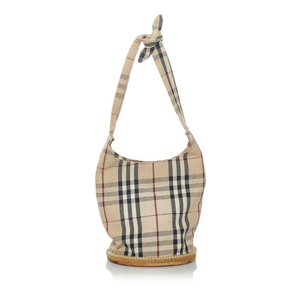 バーバリー ノバチェック ハンドバッグ ベージュ キャンバス レディース BURBERRY 【中古】