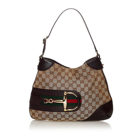 グッチ GGキャンバス ホースビット シェリーライン ワンショルダー 137388 ブラウン キャンバス レザー レディース GUCCI 【中古】