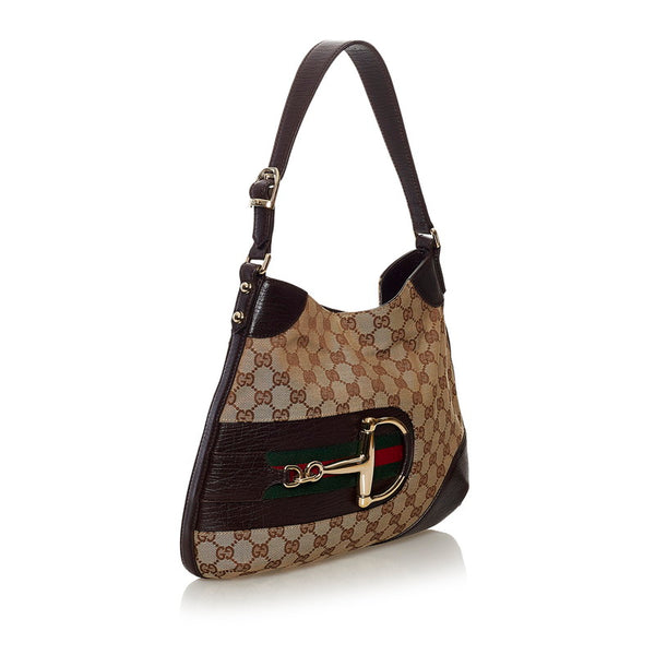 グッチ GGキャンバス ホースビット シェリーライン ワンショルダー 137388 ブラウン キャンバス レザー レディース GUCCI 【中古】