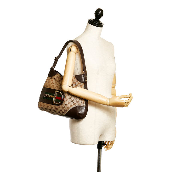 グッチ GGキャンバス ホースビット シェリーライン ワンショルダー 137388 ブラウン キャンバス レザー レディース GUCCI 【中古】