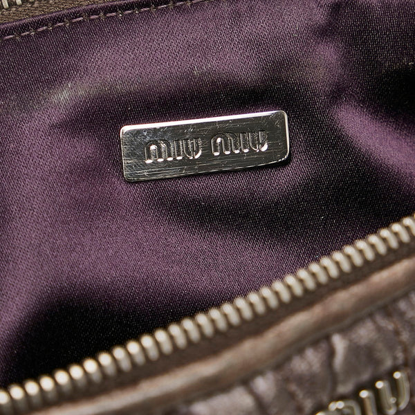 ミュウミュウ マテラッセ ポーチ グレー レザー レディース MIUMIU 【中古】