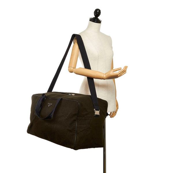 プラダ ボストンバッグ ショルダーバッグ 2WAY カーキ ダークグレー ウール ナイロン レザー メンズ PRADA 【中古】