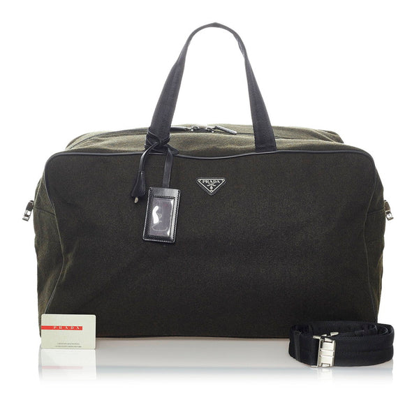 プラダ ボストンバッグ ショルダーバッグ 2WAY カーキ ダークグレー ウール ナイロン レザー メンズ PRADA 【中古】