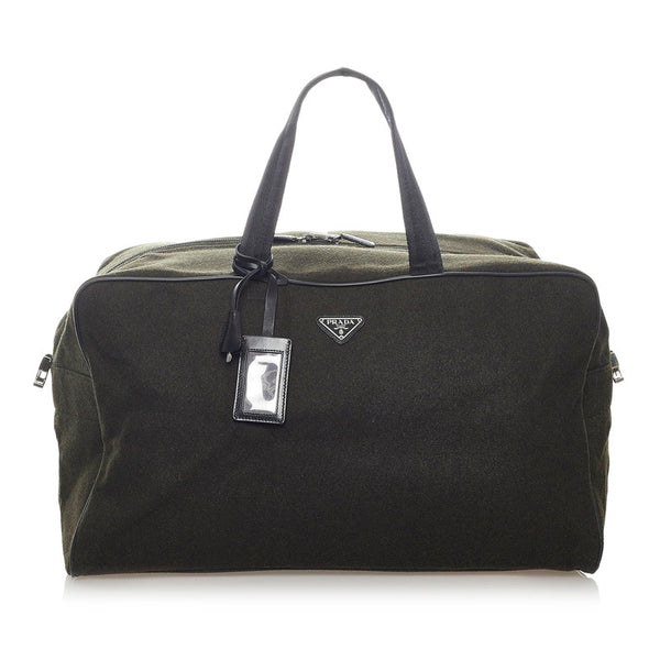 プラダ ボストンバッグ ショルダーバッグ 2WAY カーキ ダークグレー ウール ナイロン レザー メンズ PRADA 【中古】