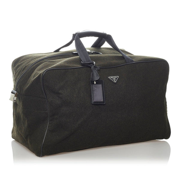 プラダ ボストンバッグ ショルダーバッグ 2WAY カーキ ダークグレー ウール ナイロン レザー メンズ PRADA 【中古】