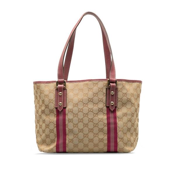 グッチ GGキャンバス トートバッグ 137396 ベージュ ピンク キャンバス レザー レディース GUCCI 【中古】
