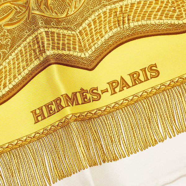 エルメス カレ90 Poste et Cavalerie サーベル飾り袋 スカーフ ホワイト マルチカラー シルク レディース HERMES 【中古】