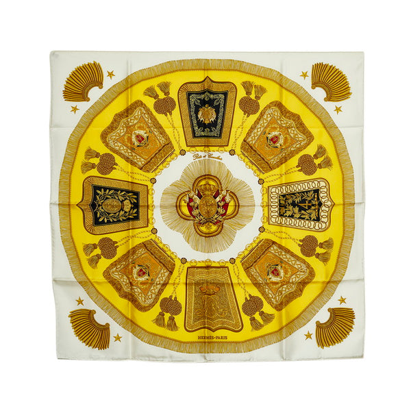 エルメス カレ90 Poste et Cavalerie サーベル飾り袋 スカーフ ホワイト マルチカラー シルク レディース HERMES 【中古】