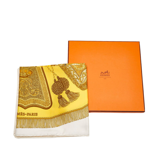 エルメス カレ90 Poste et Cavalerie サーベル飾り袋 スカーフ ホワイト マルチカラー シルク レディース HERMES 【中古】