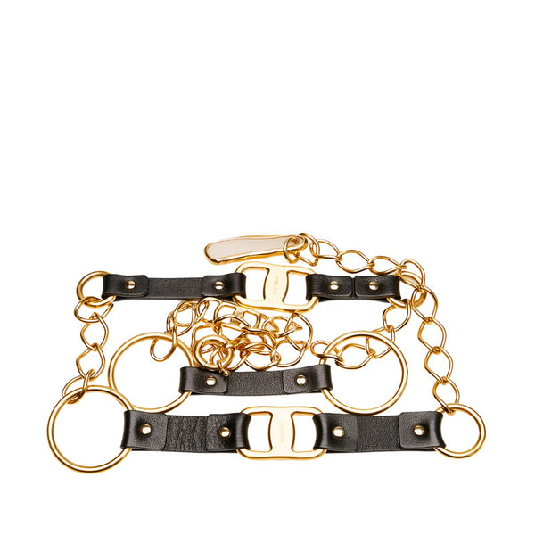 サルヴァトーレフェラガモ チェーン ベルト ブラック ゴールド レザー メッキ レディース Salvatore Ferragamo 【中古】