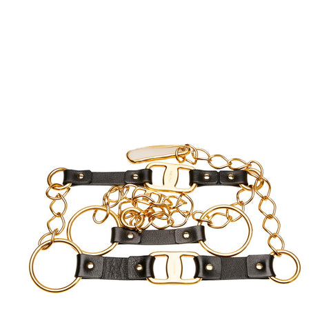 サルヴァトーレフェラガモ チェーン ベルト ブラック ゴールド レザー メッキ レディース Salvatore Ferragamo 【中古】