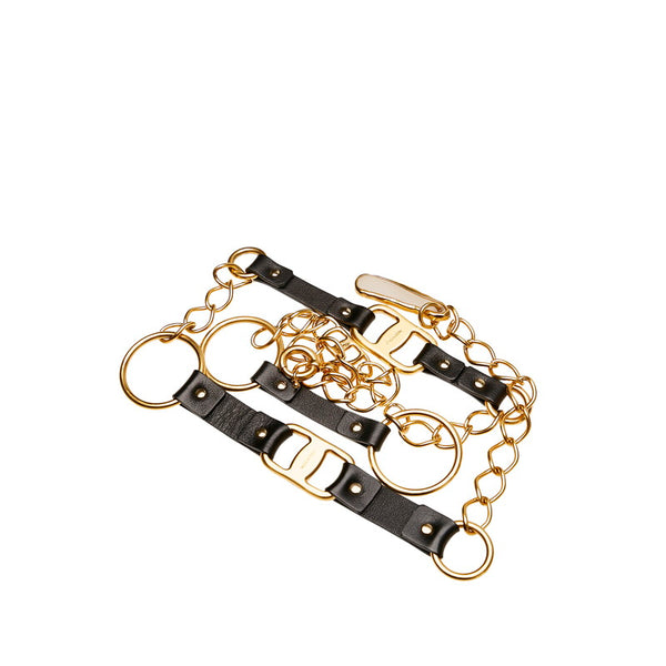 サルヴァトーレフェラガモ チェーン ベルト ブラック ゴールド レザー メッキ レディース Salvatore Ferragamo 【中古】