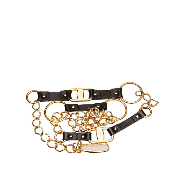 サルヴァトーレフェラガモ チェーン ベルト ブラック ゴールド レザー メッキ レディース Salvatore Ferragamo 【中古】