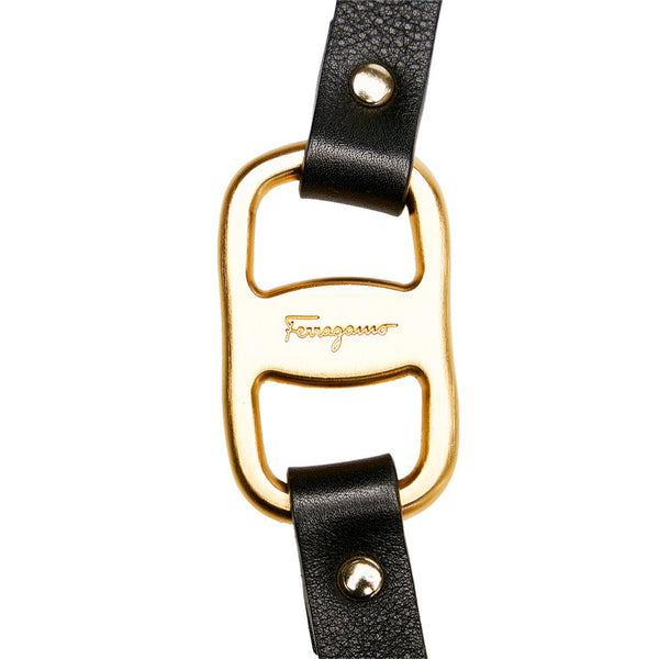 サルヴァトーレフェラガモ チェーン ベルト ブラック ゴールド レザー メッキ レディース Salvatore Ferragamo 【中古】