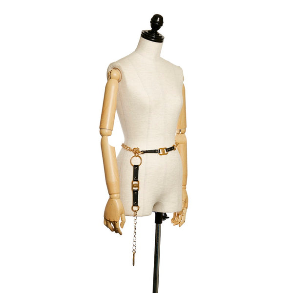 サルヴァトーレフェラガモ チェーン ベルト ブラック ゴールド レザー メッキ レディース Salvatore Ferragamo 【中古】