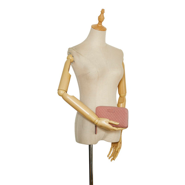 グッチ マイクログッチシマ ラウンドファスナー 長財布 449391 ピンク レザー レディース GUCCI 【中古】