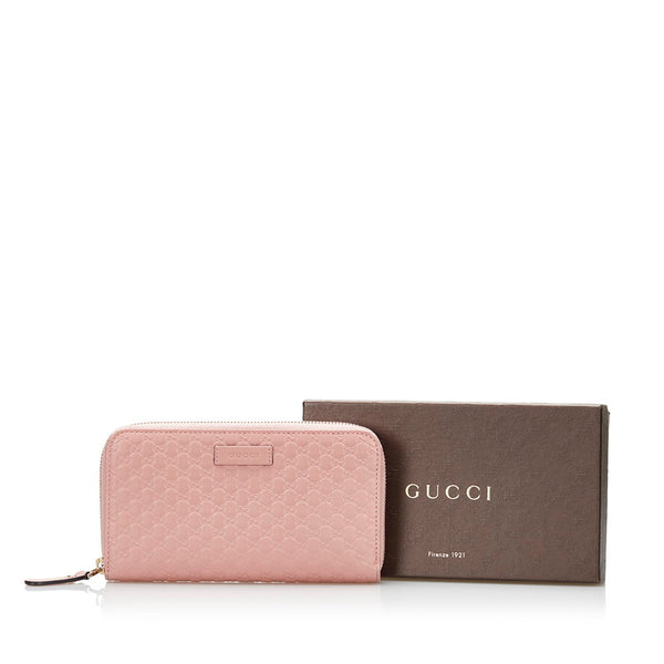 グッチ マイクログッチシマ ラウンドファスナー 長財布 449391 ピンク レザー レディース GUCCI 【中古】