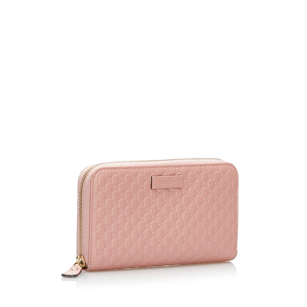 グッチ マイクログッチシマ ラウンドファスナー 長財布 449391 ピンク レザー レディース GUCCI 【中古】