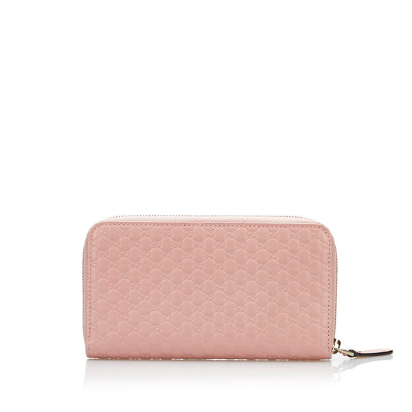 グッチ マイクログッチシマ ラウンドファスナー 長財布 449391 ピンク レザー レディース GUCCI 【中古】